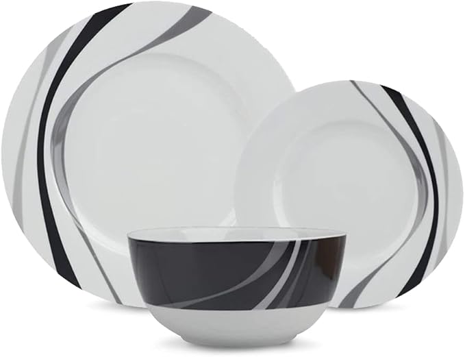 Basics Dinnerware Set, Microwave and Dishwasher Safe, Service for 6, 18-Piece Complete Kitchen, Plates, Dishes, Bowls, Swirl