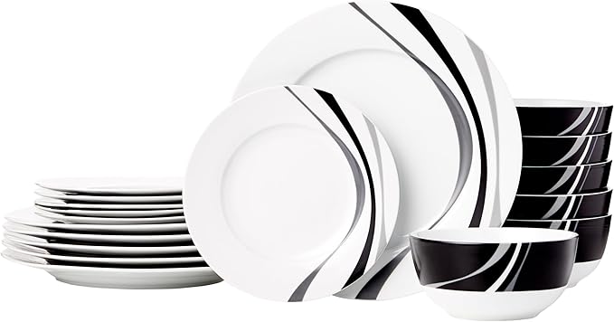 Basics Dinnerware Set, Microwave and Dishwasher Safe, Service for 6, 18-Piece Complete Kitchen, Plates, Dishes, Bowls, Swirl