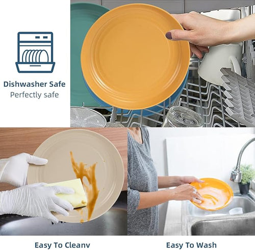 Wheat Straw Dinnerware Sets 36 Piece Unbreakable Dinnerware Sets, Reusable Wheat Straw Plates and Bowls Sets, Travel Camping Cutlery Set, Dishwasher Microwave Safe Dinnerware Colourful