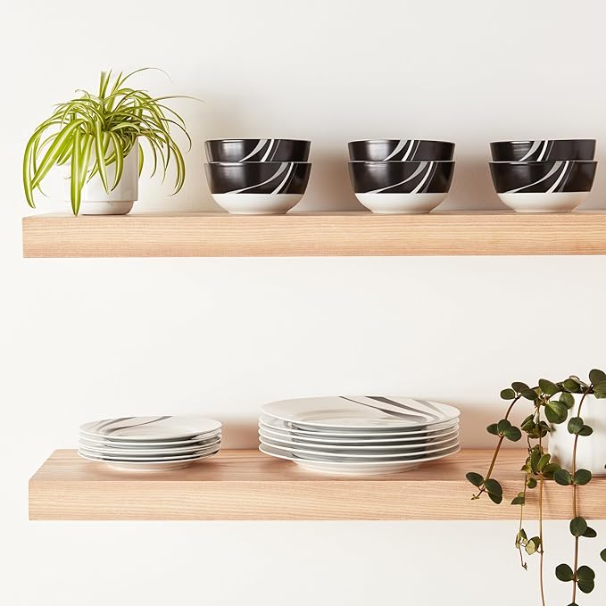 Basics Dinnerware Set, Microwave and Dishwasher Safe, Service for 6, 18-Piece Complete Kitchen, Plates, Dishes, Bowls, Swirl